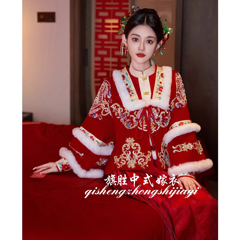 2023新款禾服国风敬酒服女装马面裙新娘外套明制汉服新中式嫁衣冬