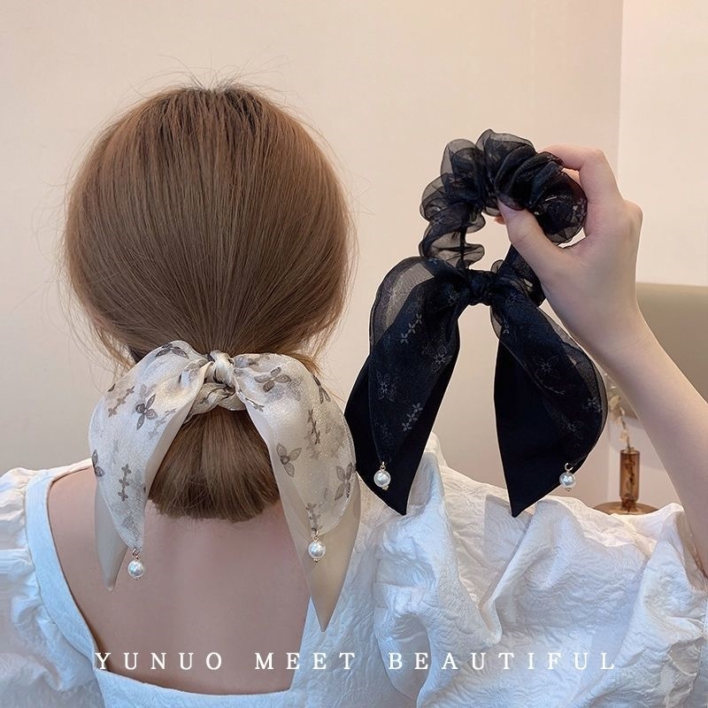 打结韩系温柔蝴蝶结2023气质大肠发圈慵懒珠珠淑女简约头绳高级感