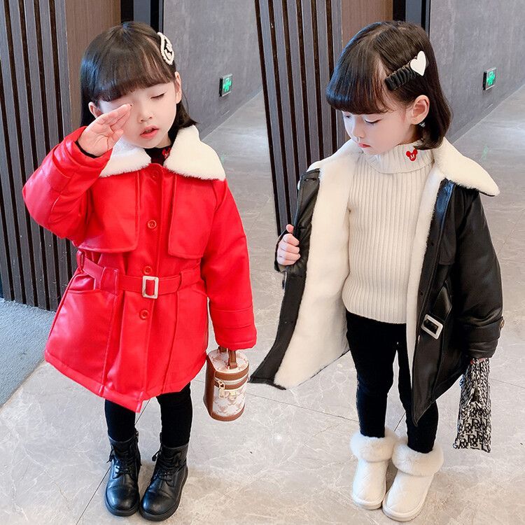 女童外套加绒秋冬装儿童装冬季皮大衣女孩加厚皮衣宝宝加棉衣服