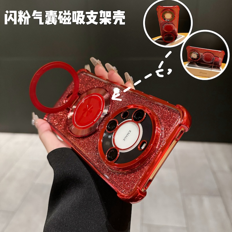 闪粉自带镜头膜防摔电镀气囊适用华为mate60pro手机壳/磁吸支架60