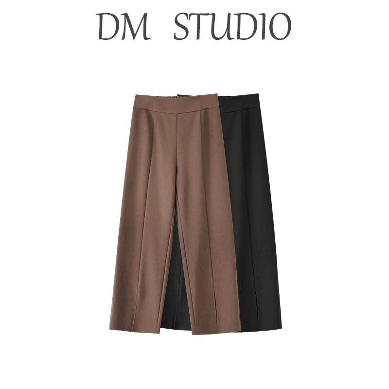 DM13751【百搭神裤】秋冬高腰A字减龄百搭宽松休闲开叉阔腿裤