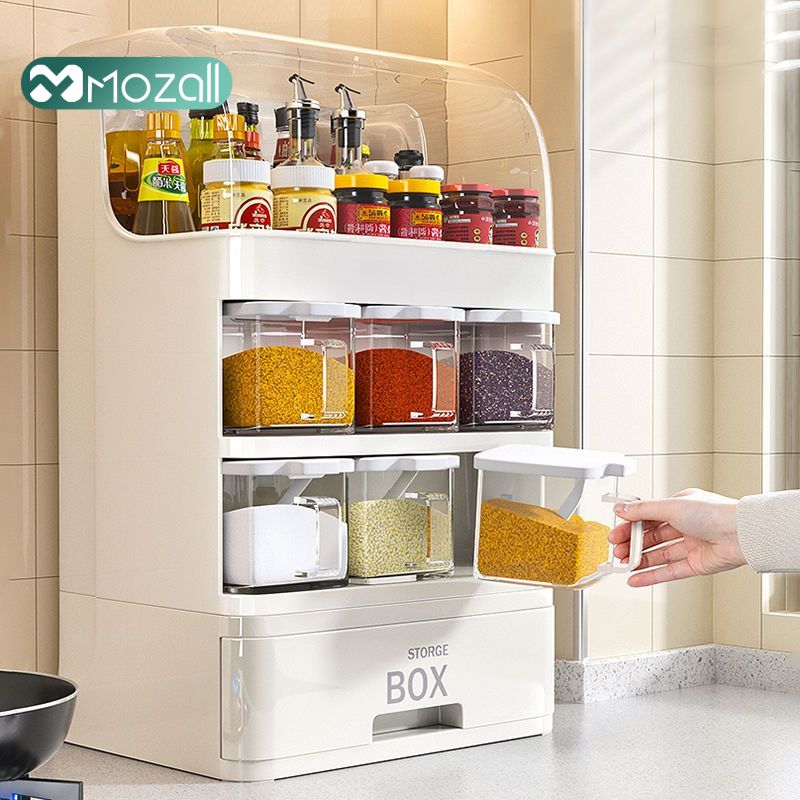 桌面置物架厨房调料用品家用防尘防潮调味品罐瓶收纳台面置物架