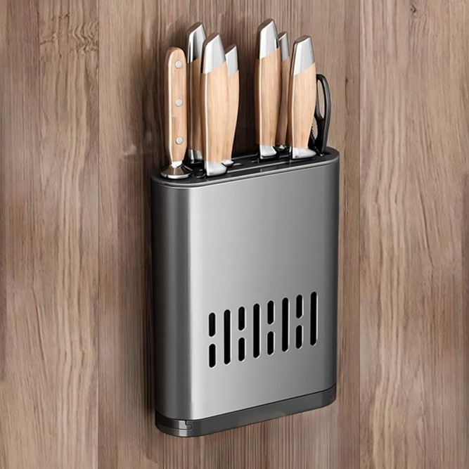 枪灰家用壁挂式刀具置物架放刀置物架壁挂沥水菜刀刀具收纳免打孔
