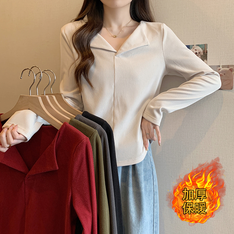 【葡萄】}胖MM初秋显瘦女新款设计感百搭打底正肩长袖上衣T恤