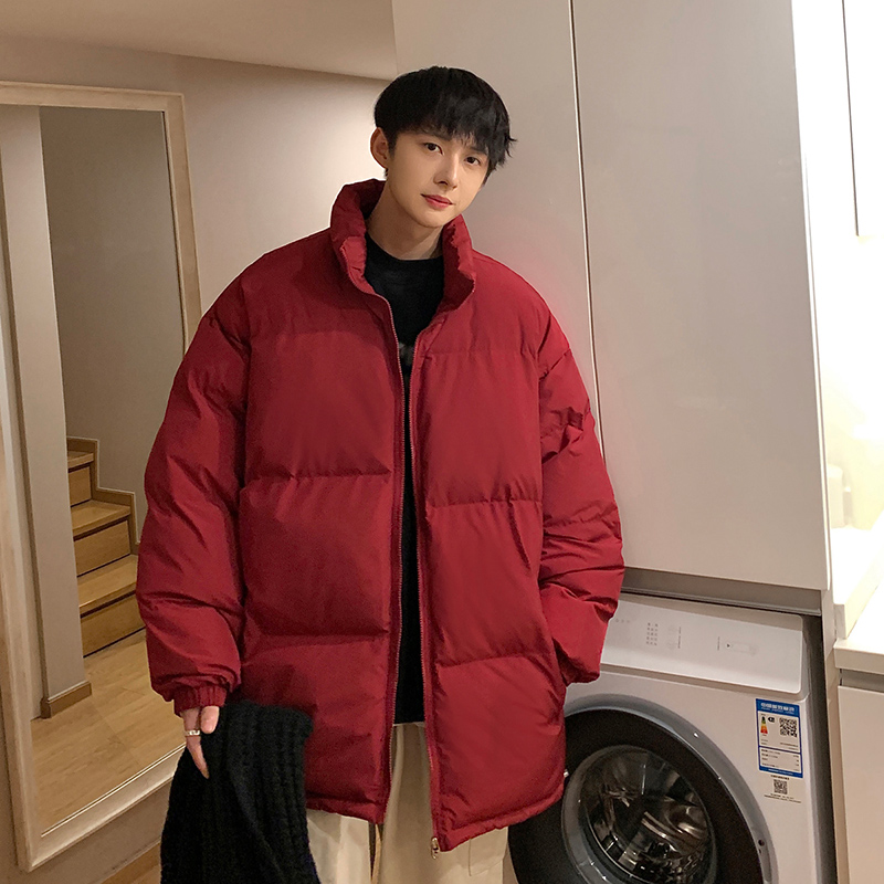 酒红色立领晋江棉服男款冬季2023新款加厚保暖棉衣东北防寒面包服