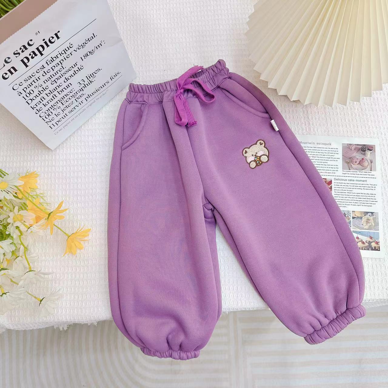 冬款新款女童甜美可爱小熊纯色加绒休闲裤.D-MC508A