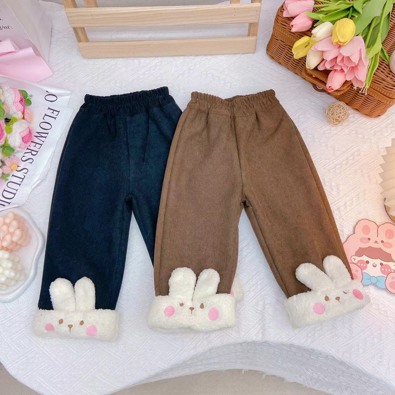 冬款新款女童卡通休闲可爱兔耳朵加绒阔腿裤 D-ZK350