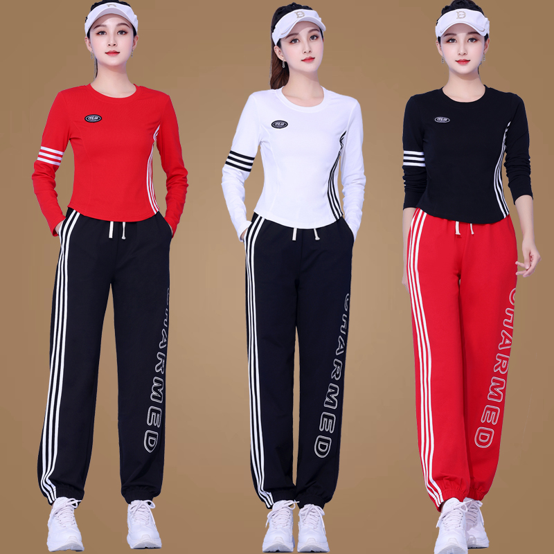 秋冬春秋广场舞运动套装女时尚休闲鬼步圆领长袖显瘦健身修身衣服