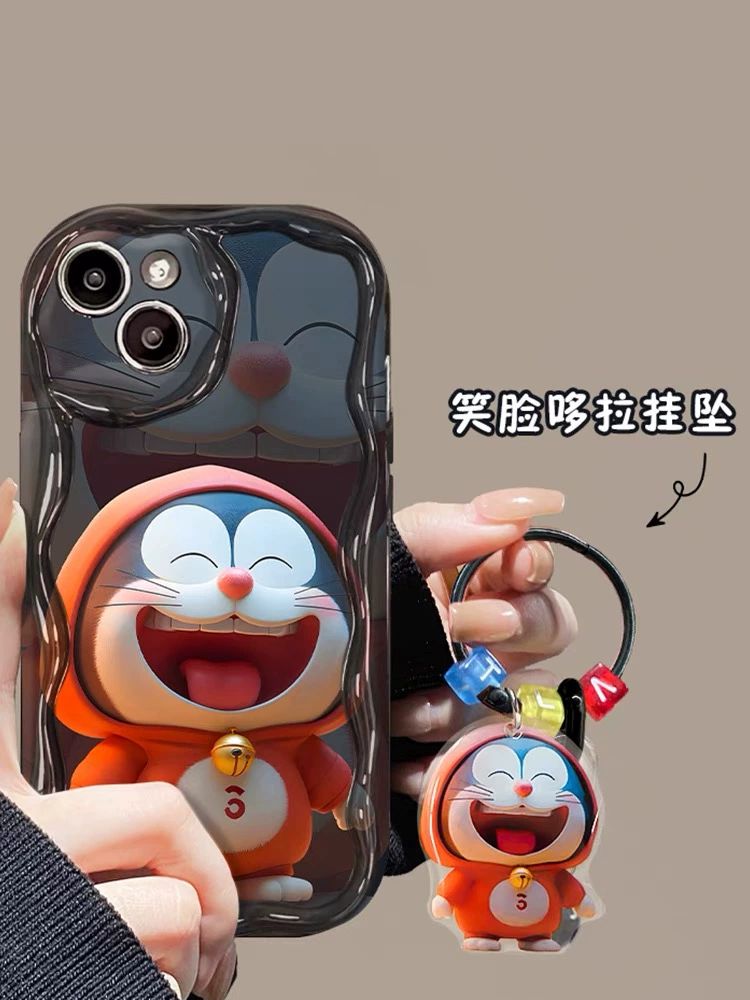 适用苹果15promax手机壳小众卡通可爱iPhone14pro情侣13哆啦A梦挂