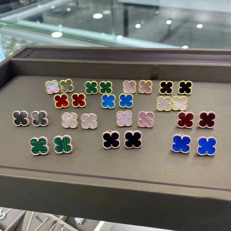 钛钢耳饰 精工版车花高定镭射幸运草耳钉{15mm}0374