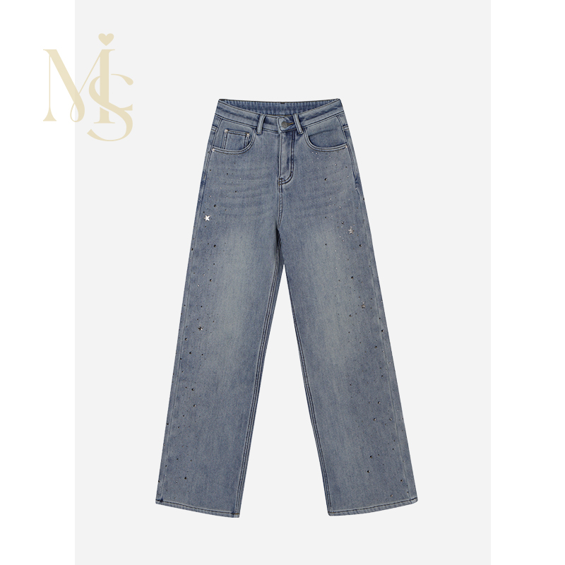 【游鹿鹿】水洗钻直筒加绒牛仔裤 WE11140