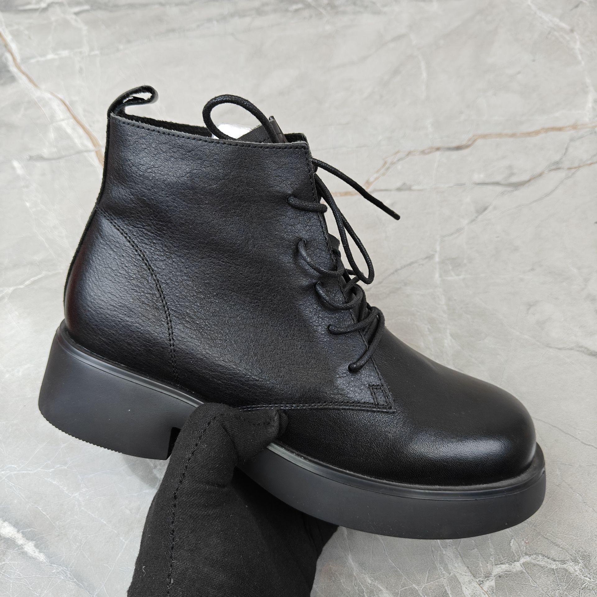 圆头加绒薄绒粗跟短靴女2210-11