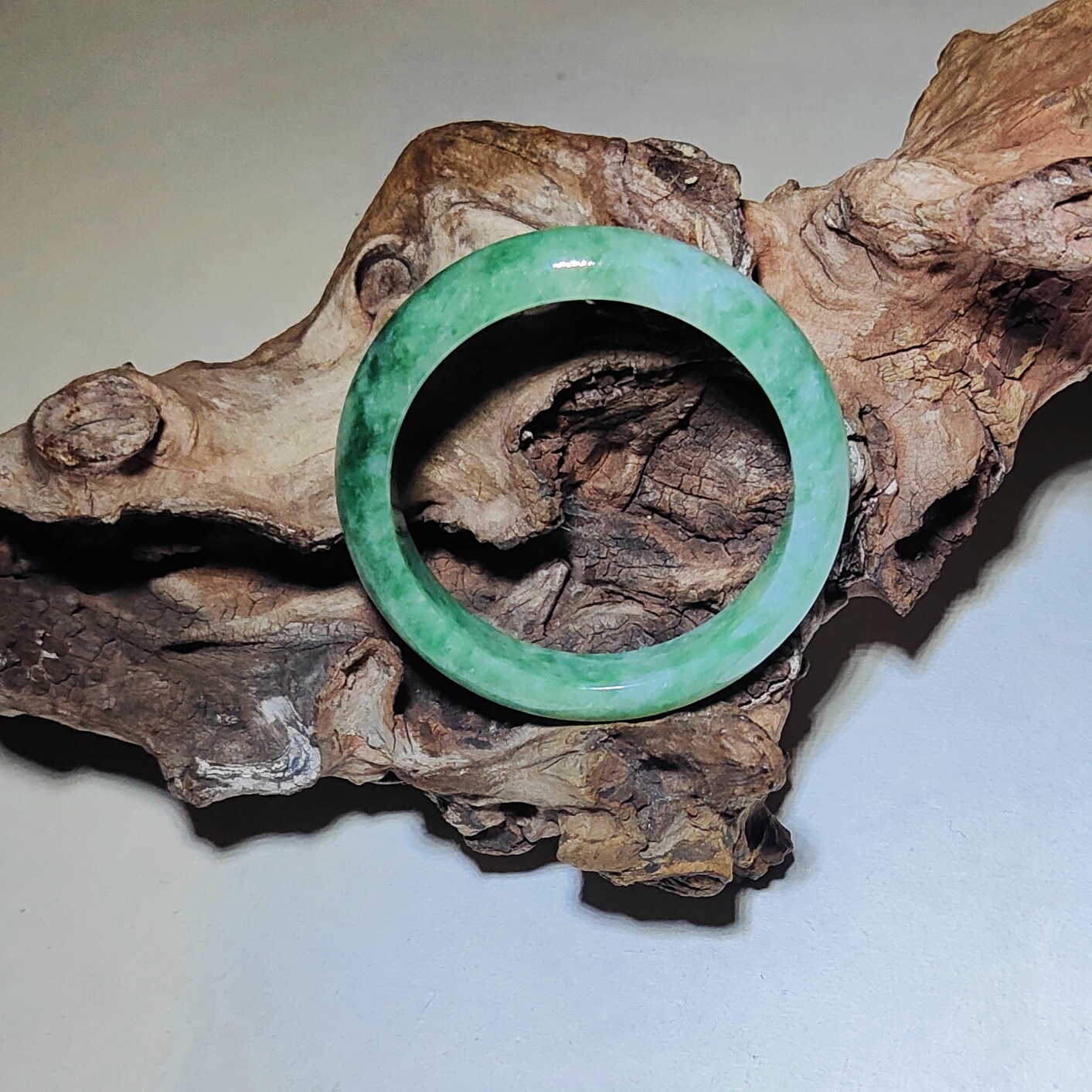 非金属手镯 【干青绿花】传世珍藏 罕见老料 圈口56-57绿润(五七)