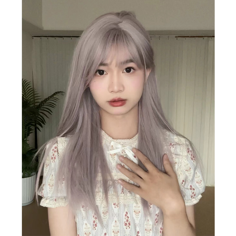 辣辣专属-假发中分直发长发女生可爱甜美个性街拍假毛透气灰紫色