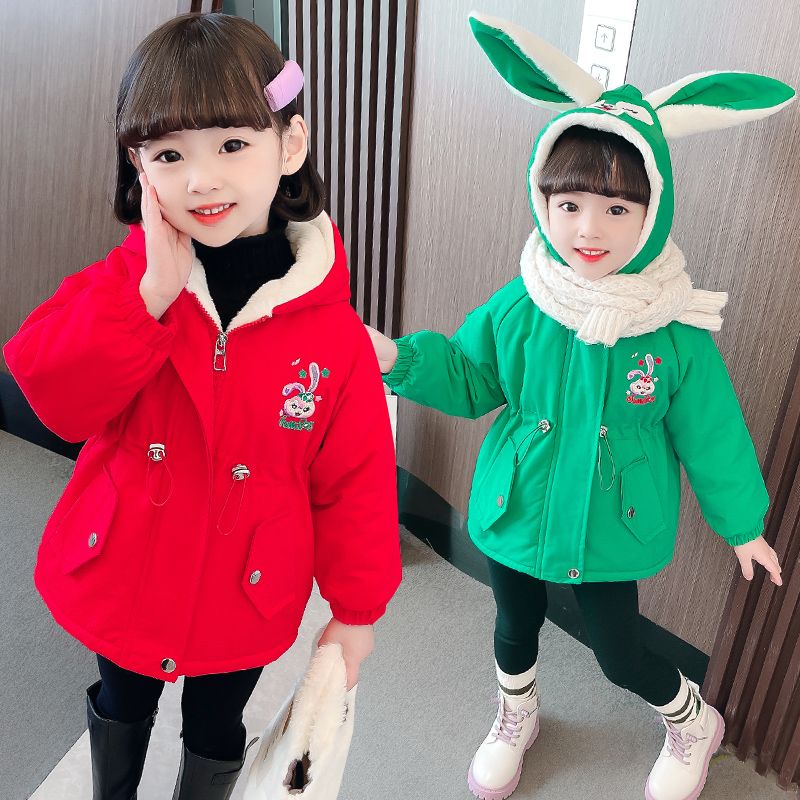 女童外套冬季2023新款秋冬装儿童洋气加绒加厚童装女孩派克服棉服