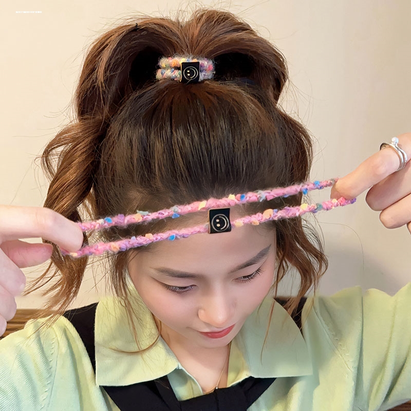 笑脸毛绒皮筋时尚精致头绳质感新款甜妹弹性好设计头饰少女扎发