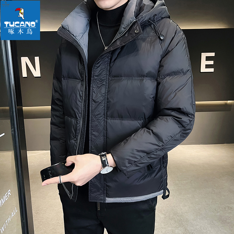 啄木鸟高端男士羽绒服冬季2023年新款加厚保暖白鸭绒连帽男装外套