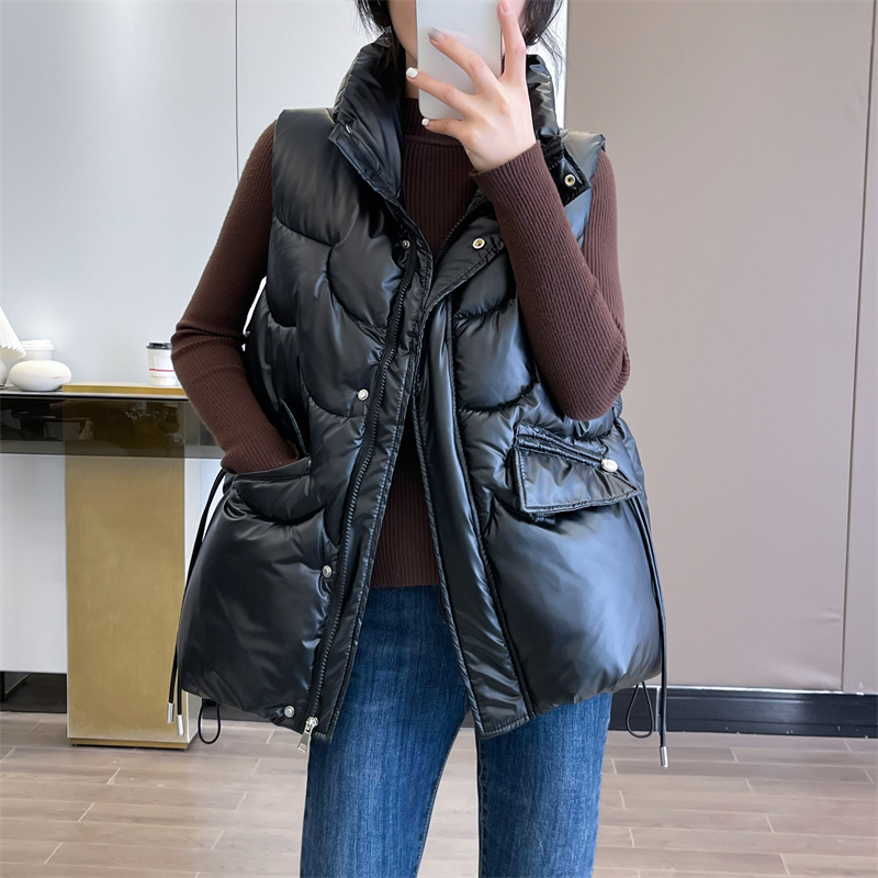 【909推荐】胖mm新款亮面免洗棉服马甲女秋冬大码休闲立领马夹背
