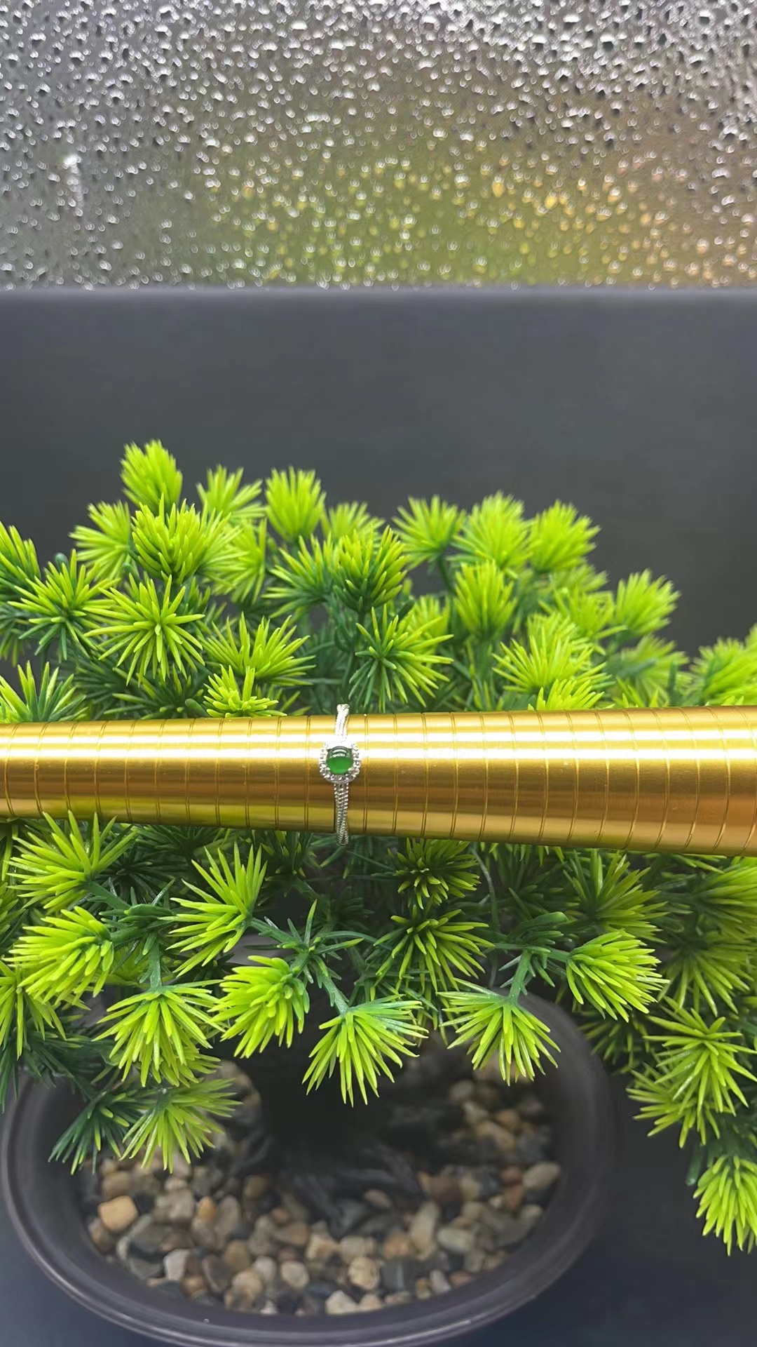 天然翡翠绿蛋面戒指925银镶嵌-01357278-多样性发货-可调节圈口