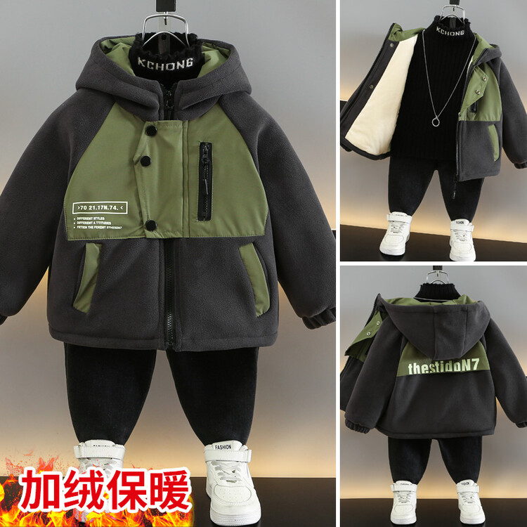 男童棉服冬季外套摇粒绒2023新款小棉袄儿童加厚二棉衣宝宝薄冬装