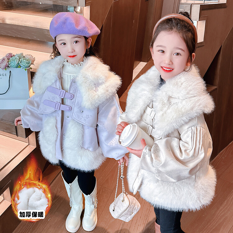 女童毛毛衣外套2023新款秋冬季儿童冬装宝宝棉衣洋气