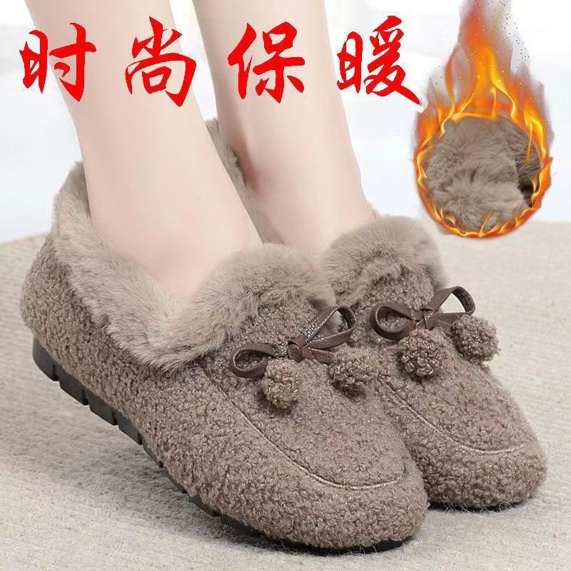 冬季毛毛鞋女鞋豆豆鞋一脚蹬保暖棉鞋劳保足部防护鞋老北京布鞋