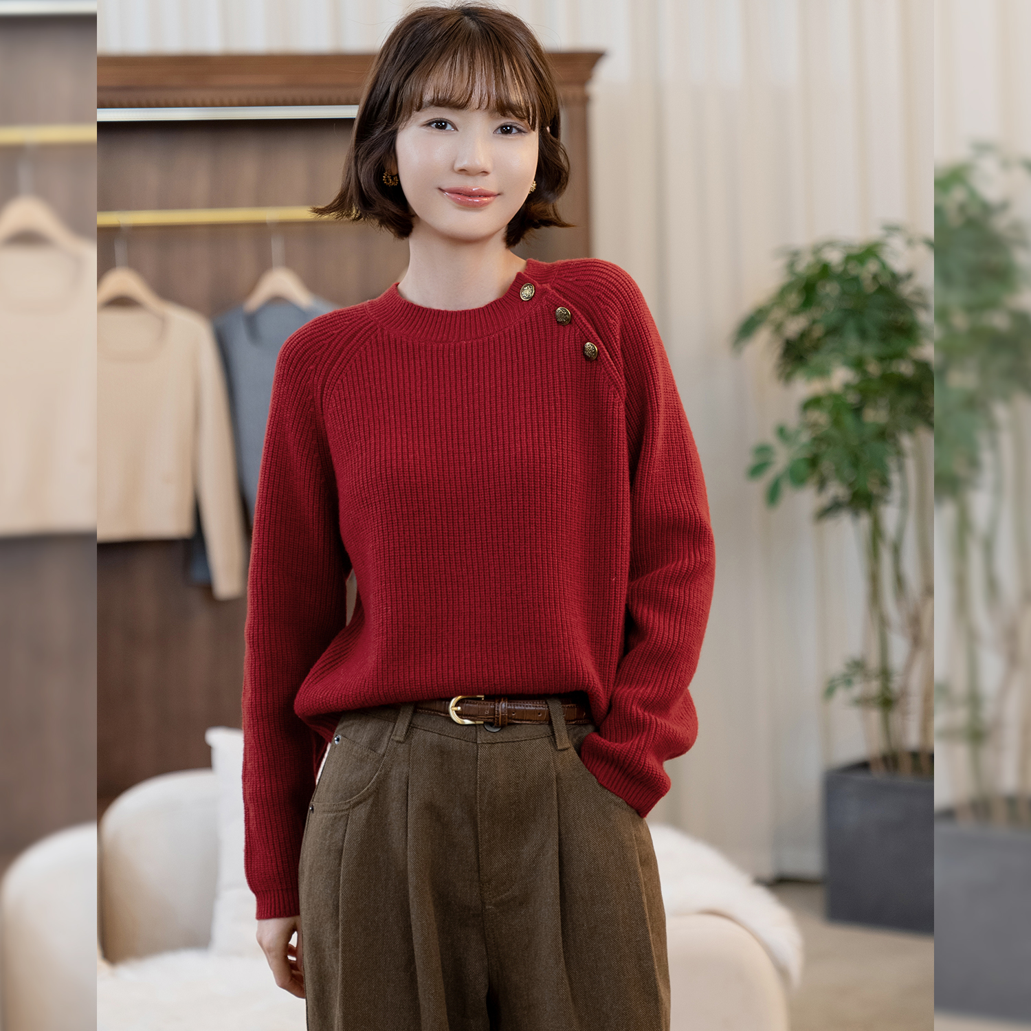 【甜茶覆盆子】 领口纽扣毛衣FS310S002