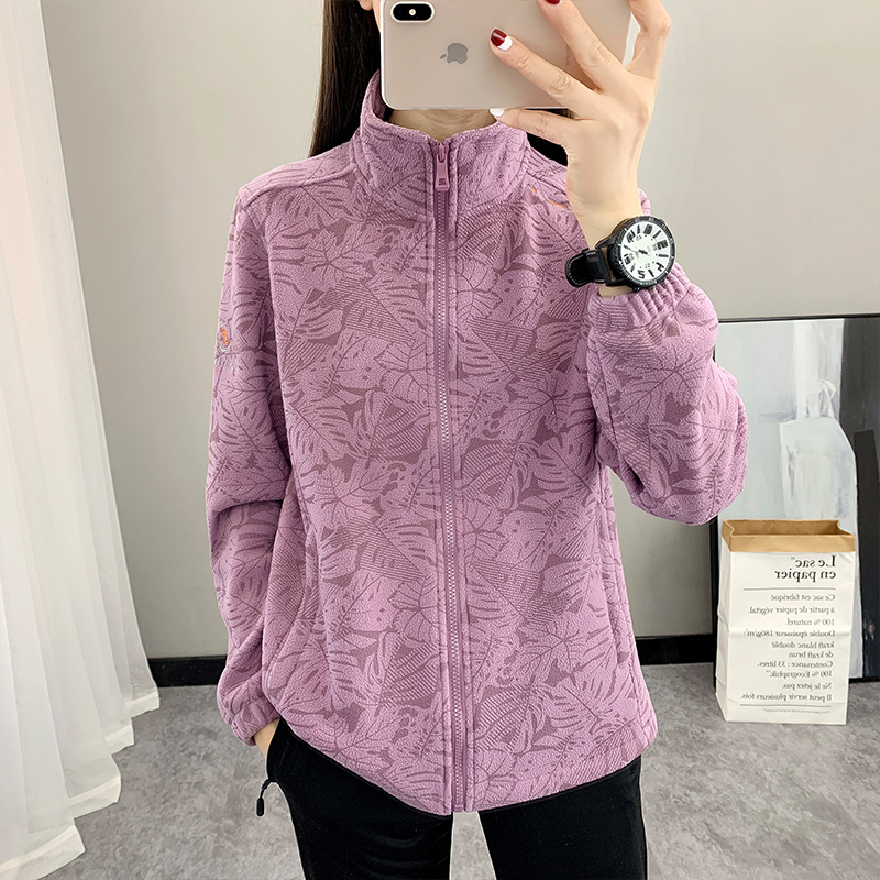 秋冬季加绒抓绒衣迷彩保暖加厚女士防风户外休闲立领摇粒绒外套ol