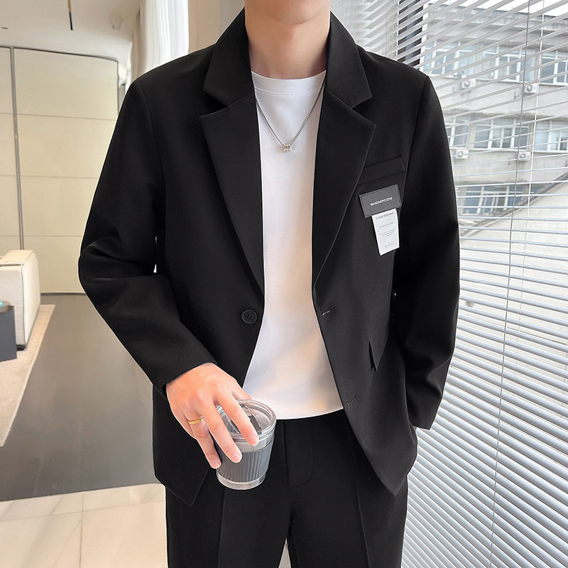 胖子秋季新款小西装轻熟风商务外套百搭款纯色显瘦男士上衣K405