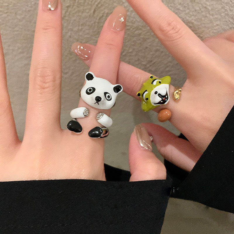 铜合金戒指 童趣可爱熊猫戒指女生小众设计感小狐狸食指戒ins指环