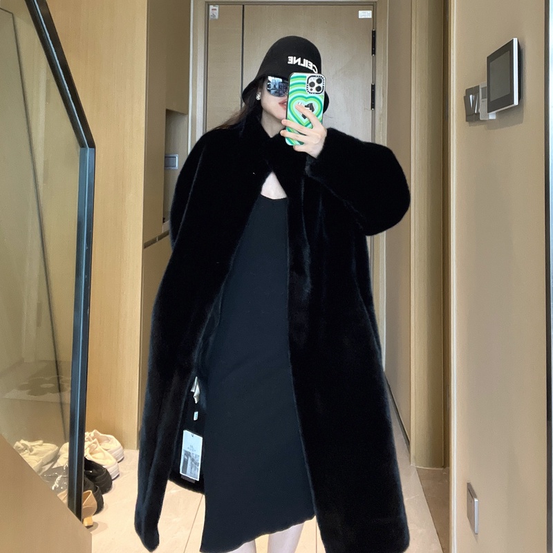 橙大美丽【曼城旧事】2023冬季长款立领时尚宽松轻奢毛毛外套大衣