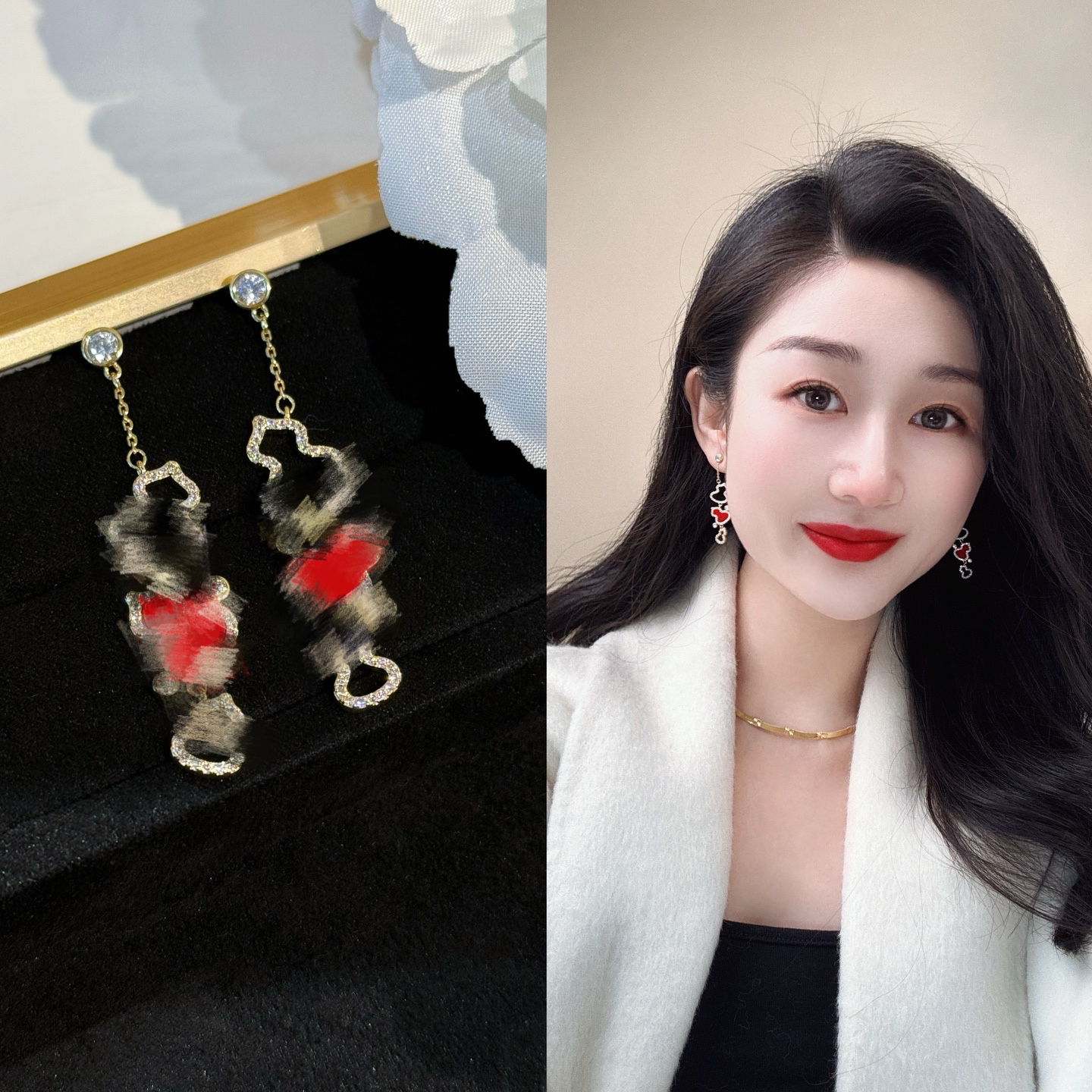 合金合成锆石耳饰 杨杨babytime福禄连连！明星新年红镶钻葫芦耳钉