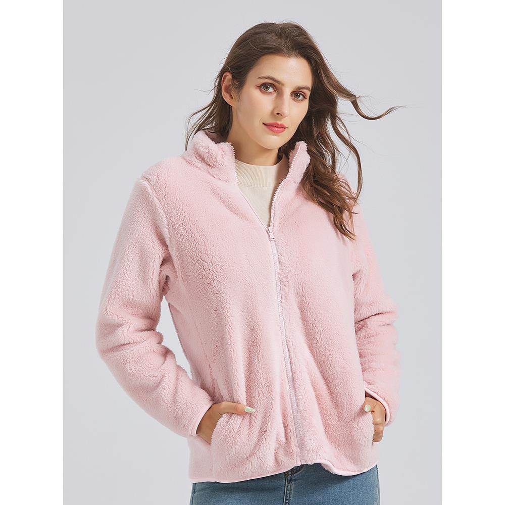 优衣简约女装摇粒绒外套珊瑚绒上衣抓绒衣加绒茄克长袖夹克