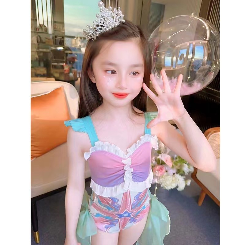 【现货】女童速干连体泳衣2023夏季新款人鱼公主吊带洋气儿童泳装