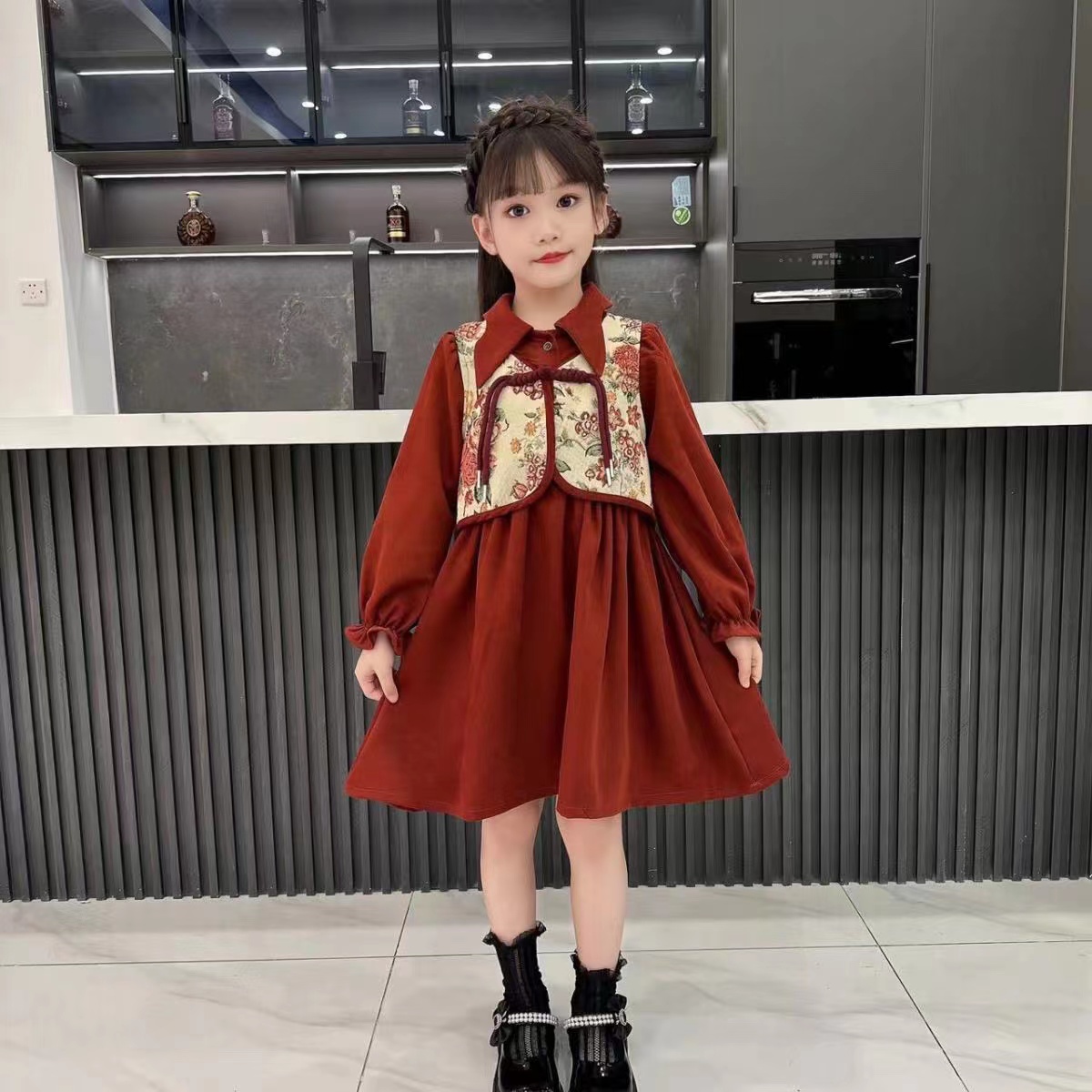 女童秋冬款连衣裙2023新款复古新中式中国风学院风洋气可爱公主裙