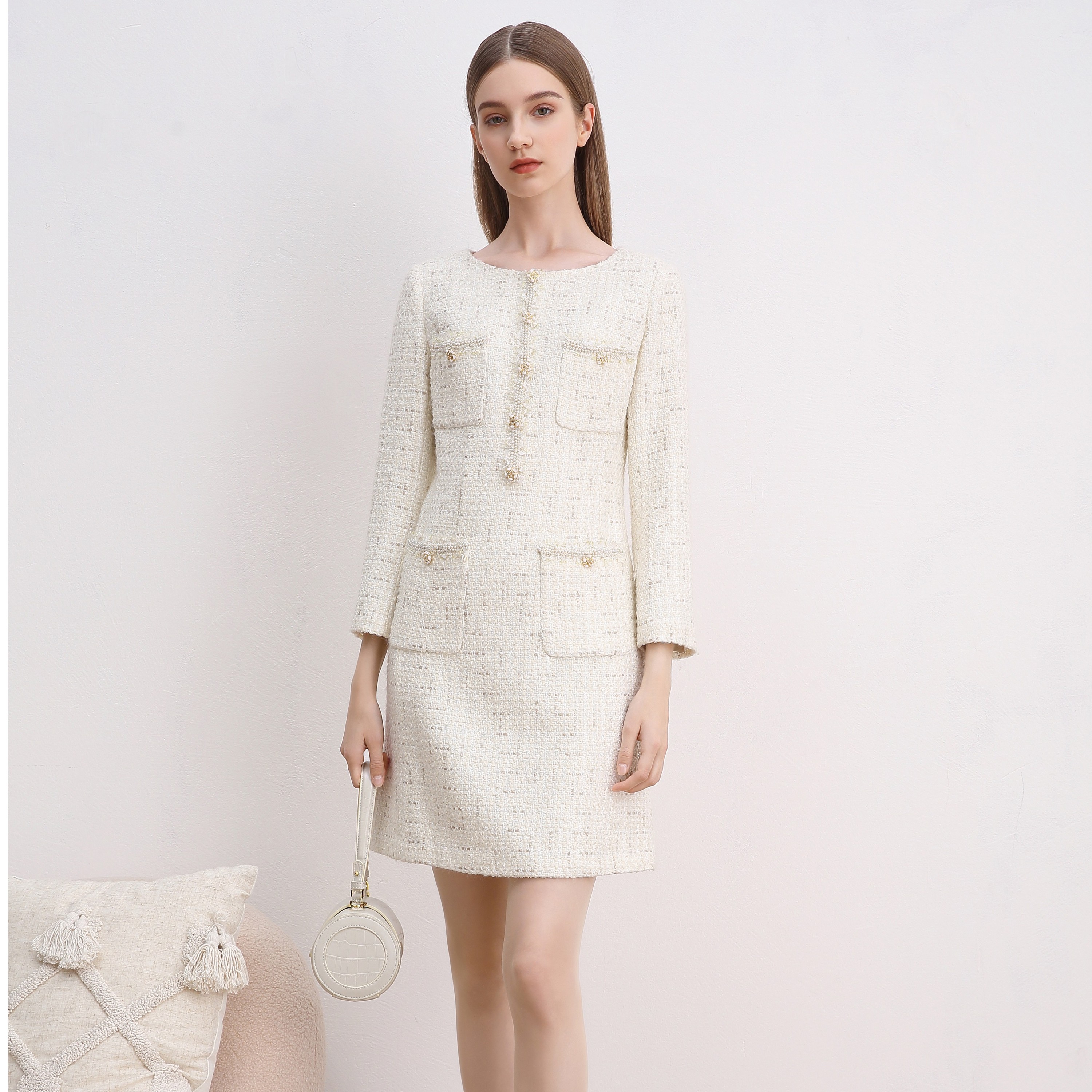 JETEZO/裘堤婼【星线好物】秋冬新款小香风甜美连衣裙BB1HE071E1