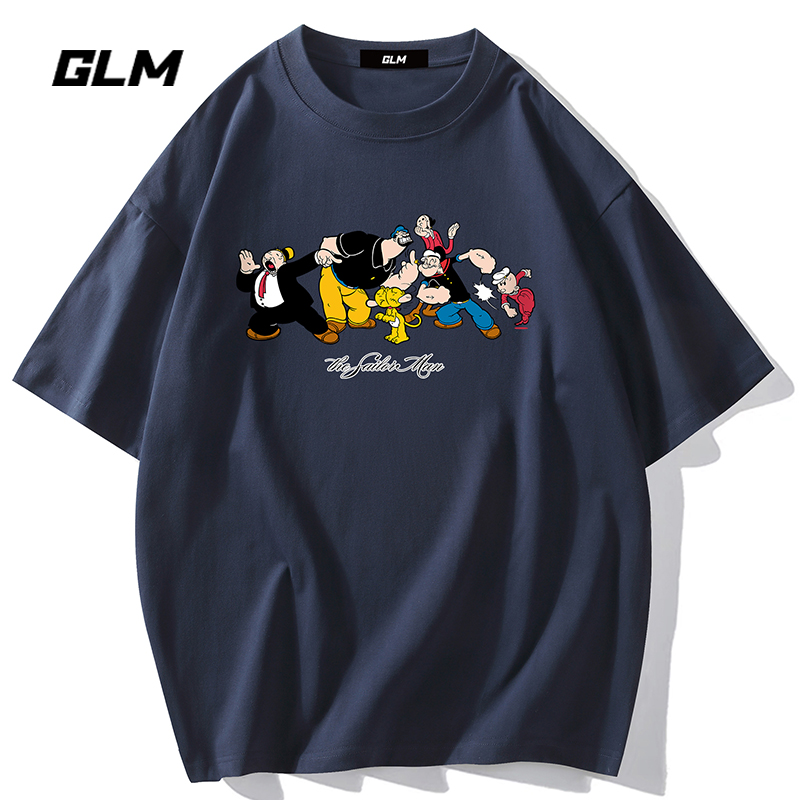 【大力水手联名】集团品牌GLM男士纯棉短袖T恤美式动漫半袖体恤衣服