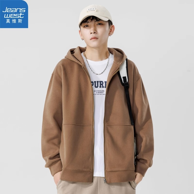 真维斯潮牌卫衣男秋冬季港风宽松连帽外套潮流开衫男装百搭上衣服