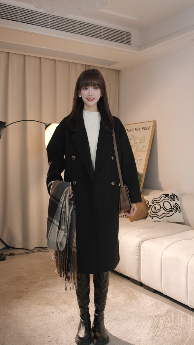 【初雪】冬季女装韩版减龄双面呢大衣气质显瘦6001-3