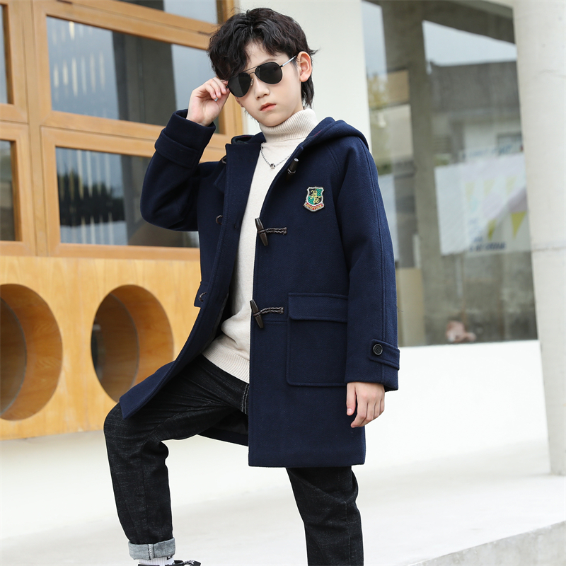 男童冬季毛呢外套2023冬装新款儿童中大童加厚风衣中长款呢子大衣