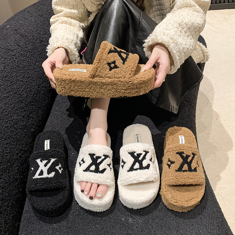 毛毛拖鞋女外穿2023秋冬季新款时尚百搭厚底高级感网红保暖棉拖鞋