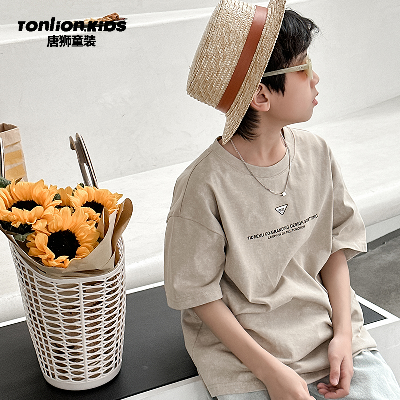 tonlionkids/唐狮童装童装夏季圆领简约印花T恤110-170