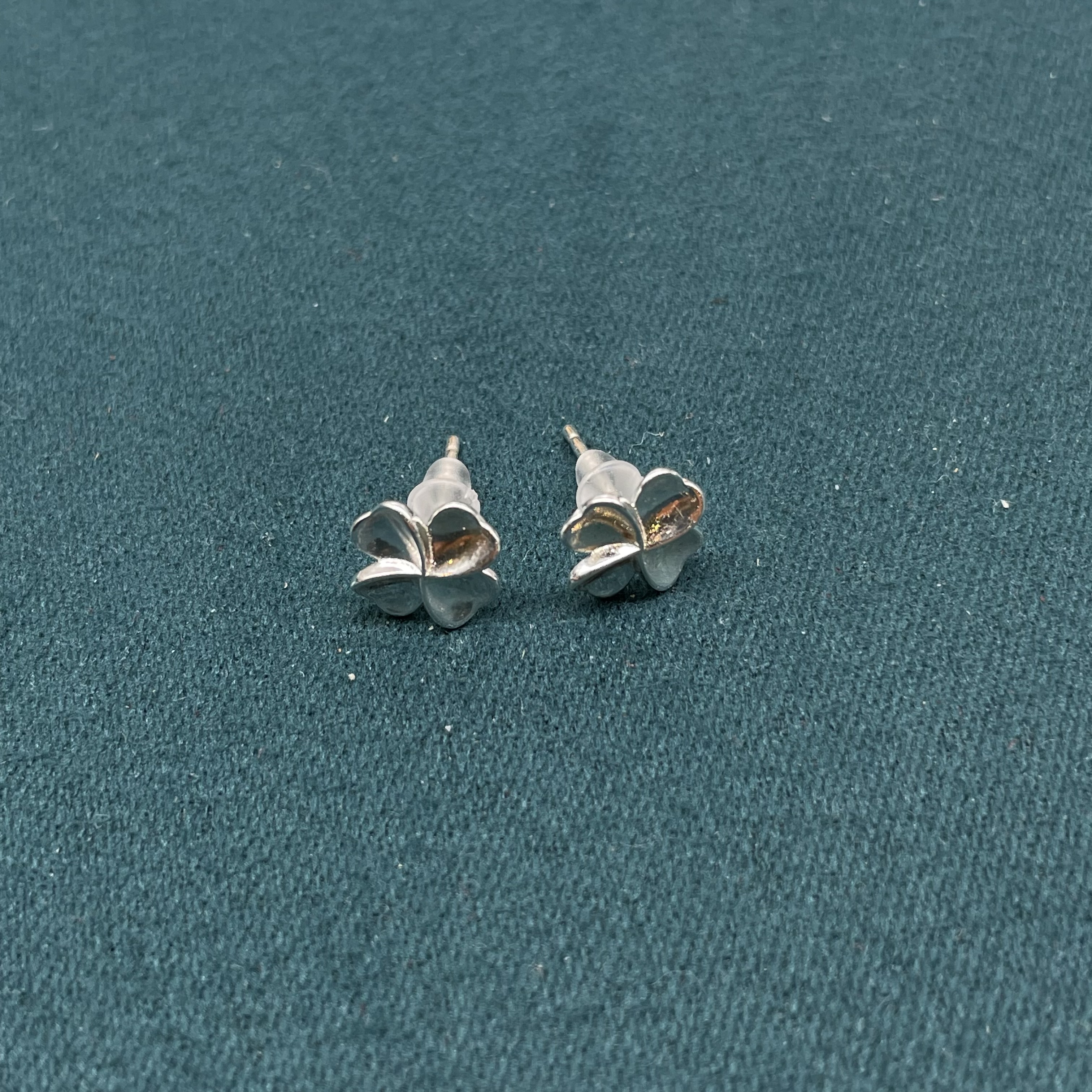 足银银制品 四叶草耳钉 足银990