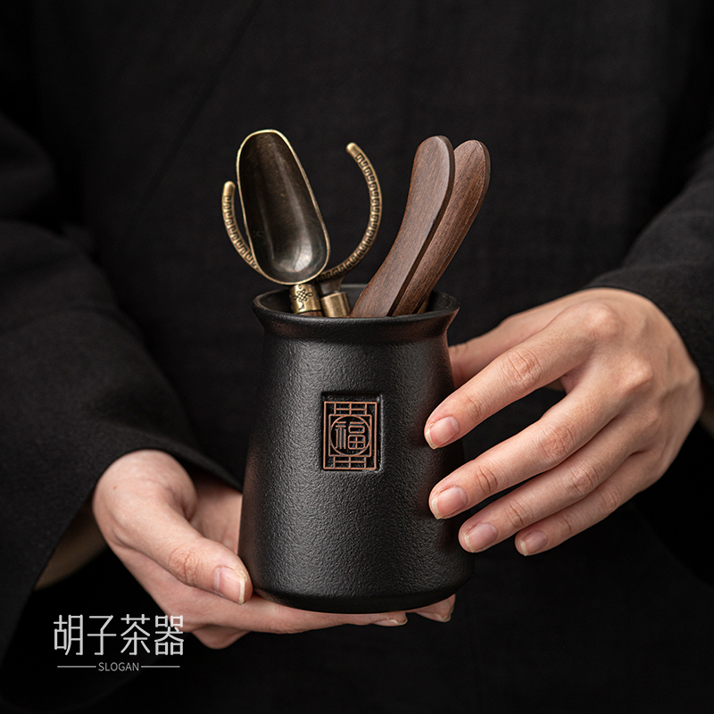 胡子 黑陶天福茶道四君子家用功夫茶具茶夹套装茶道配件1396+1470