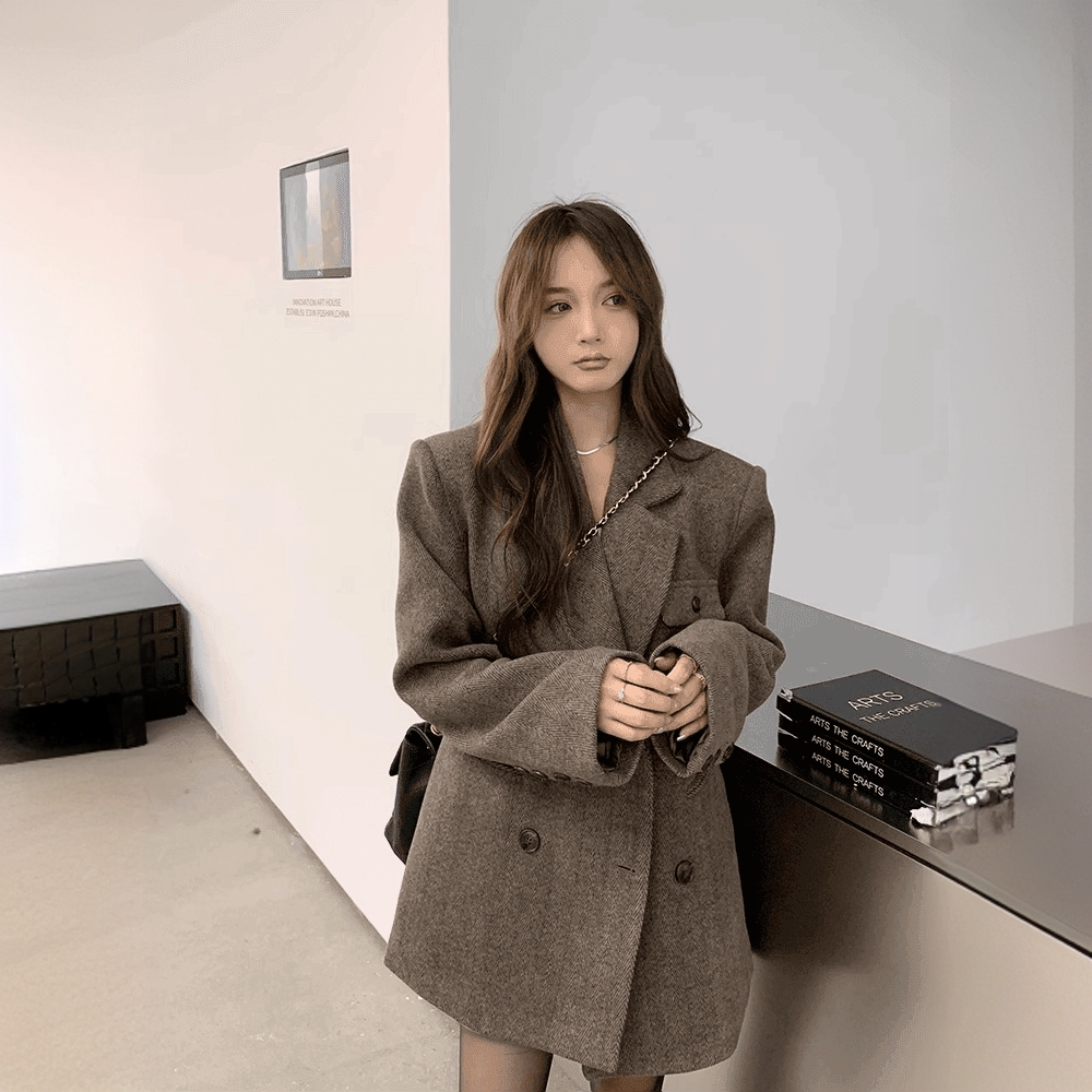 2025新款韩版宽松显瘦西装外套女美拉德穿搭呢子大衣
