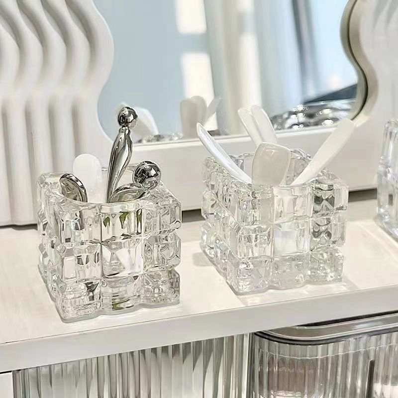 面膜勺子固定器面霜挖取勺玻璃镜柜桌面化妆护肤眼霜挑棒刷收纳盒