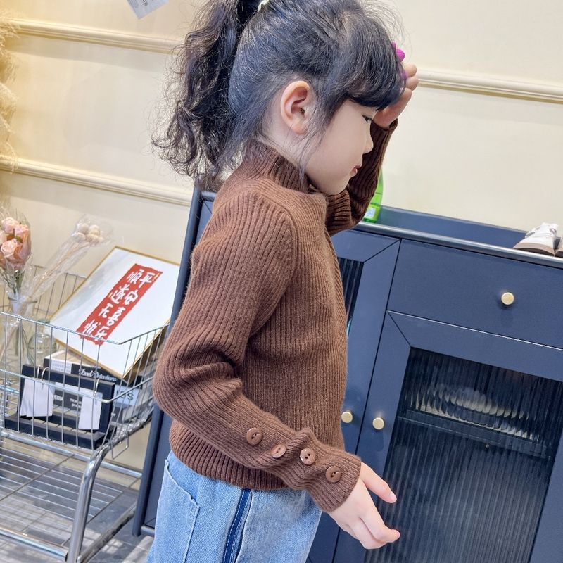 【软糯】女童半高领打底衫2023秋季新款儿童毛衣宝宝纯色百搭小女