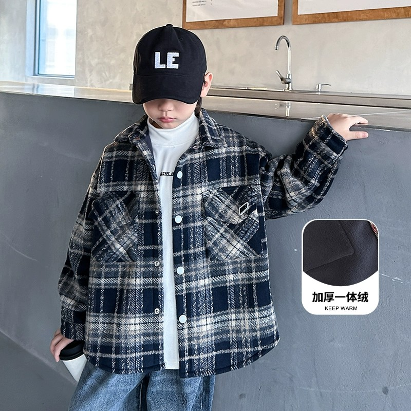 儿童外套童装男童加厚格子ins长袖洋气休闲中大童韩版秋冬