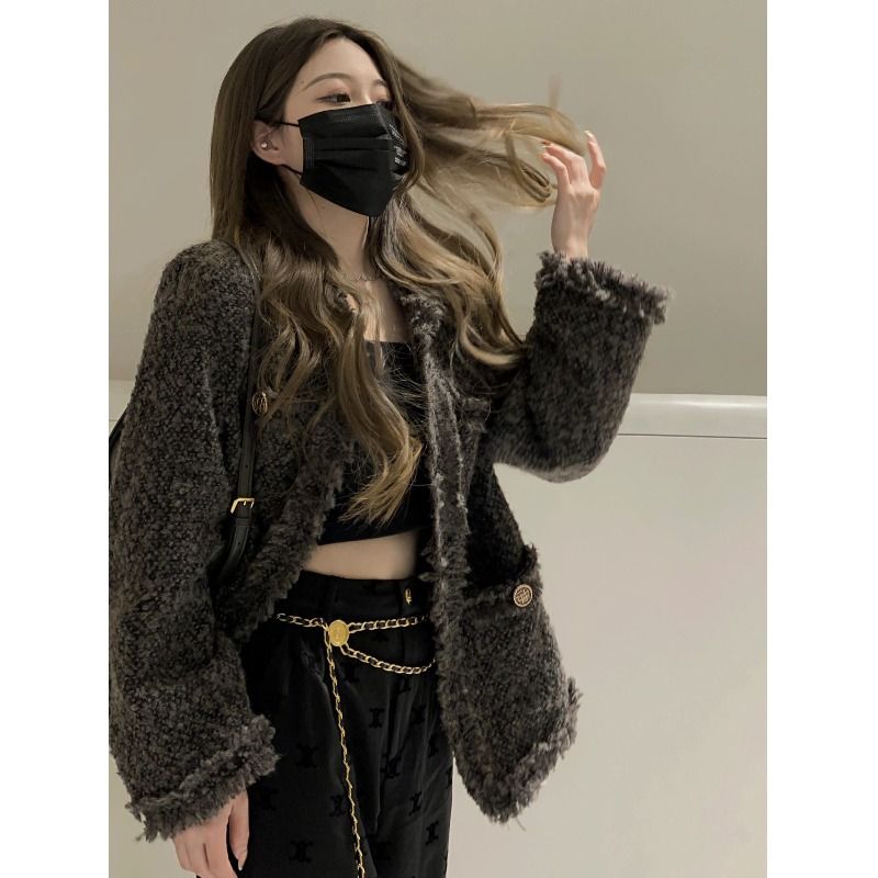 韩式小香风外套女秋冬季加厚2023新款法式休闲高级感炸街开衫上衣