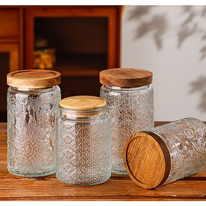 700ML1000ML复古海棠花玻璃密封罐糖果零食收纳罐坚果储存储物罐